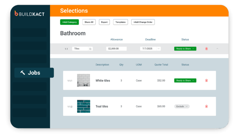 A concept of how Buildxact allows customers to make item selections online